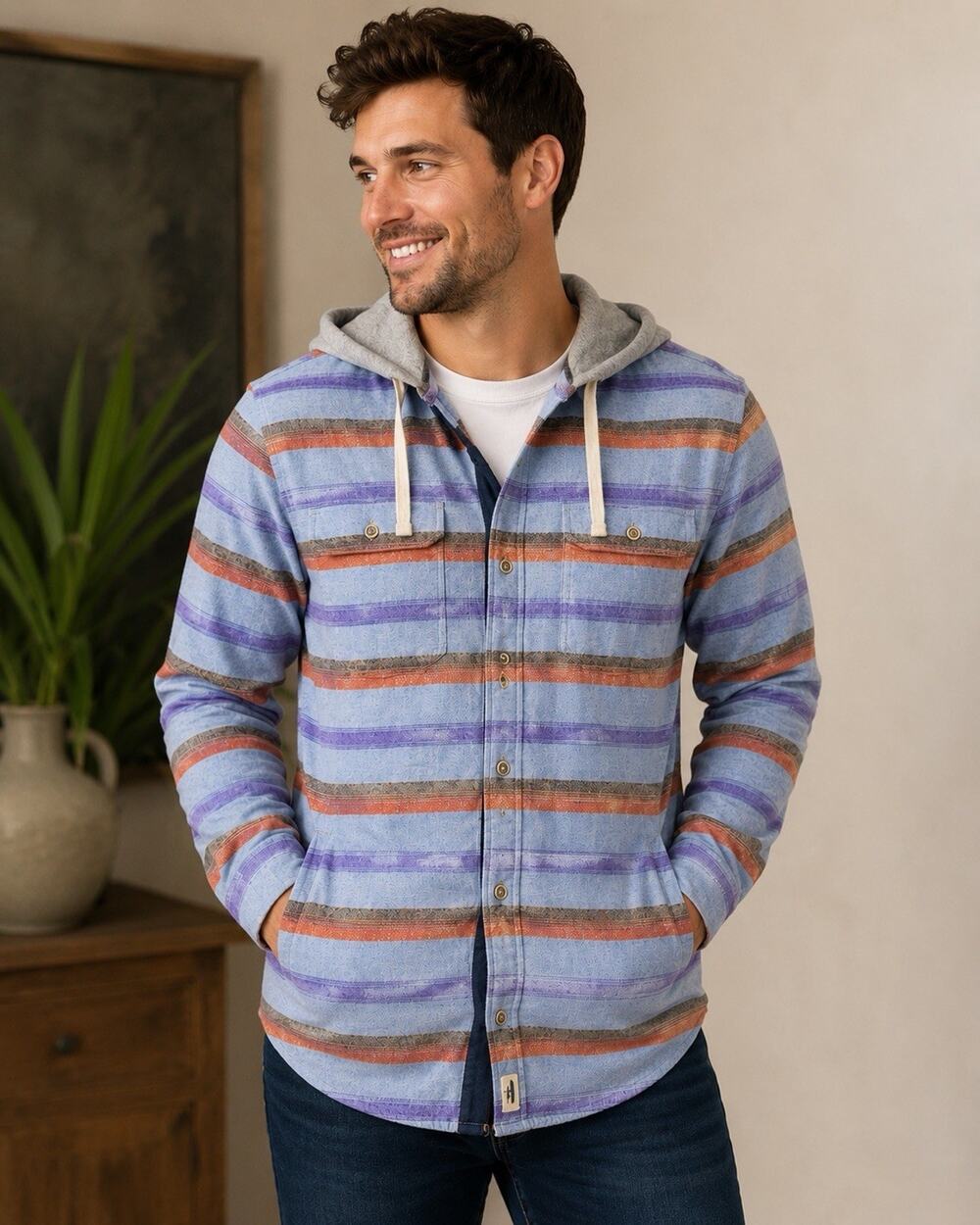 Johnnie-O Surflannel Melton Hooded Baja Button Shirt Men’s S
